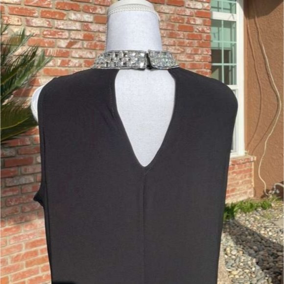 LORI M Collection Rhinestone Mock Neck Peep Hole V Neck Dress- Large- NWOT - Picture 13 of 14